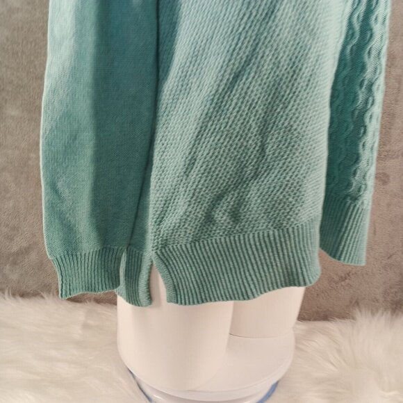 NWT KAREN SCOTT Textured Patchwork Sweater XS(0-2) Teal Aqua Cotton V-neck - Picture 7 of 13